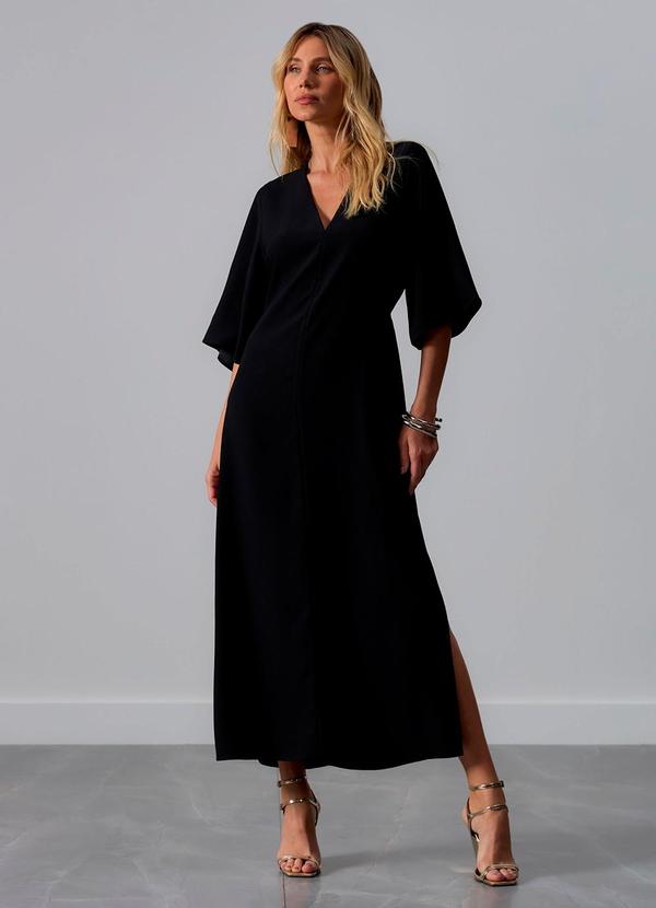 Carlota Costa - Vestido Midi Decote V Preto
