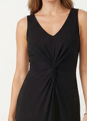 Marialícia - Vestido Midi Detalhe Torcido Feminino Preto - MARIALÍCIA