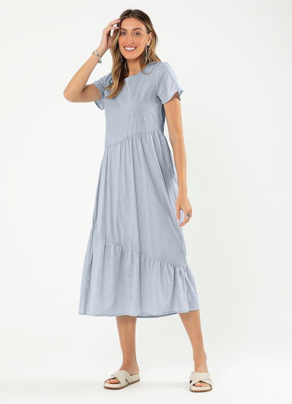 Cativa - Vestido Midi em Algodão Azul Claro