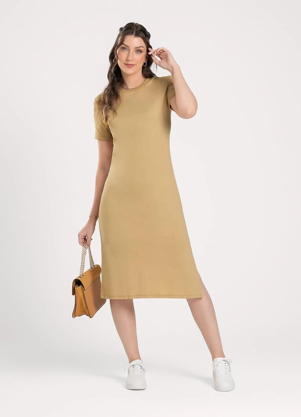 Cativa - Vestido Midi em Algodão Caramelo
