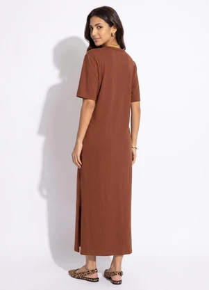 Colcci - Vestido Midi em Algodão Marrom - COLCCI