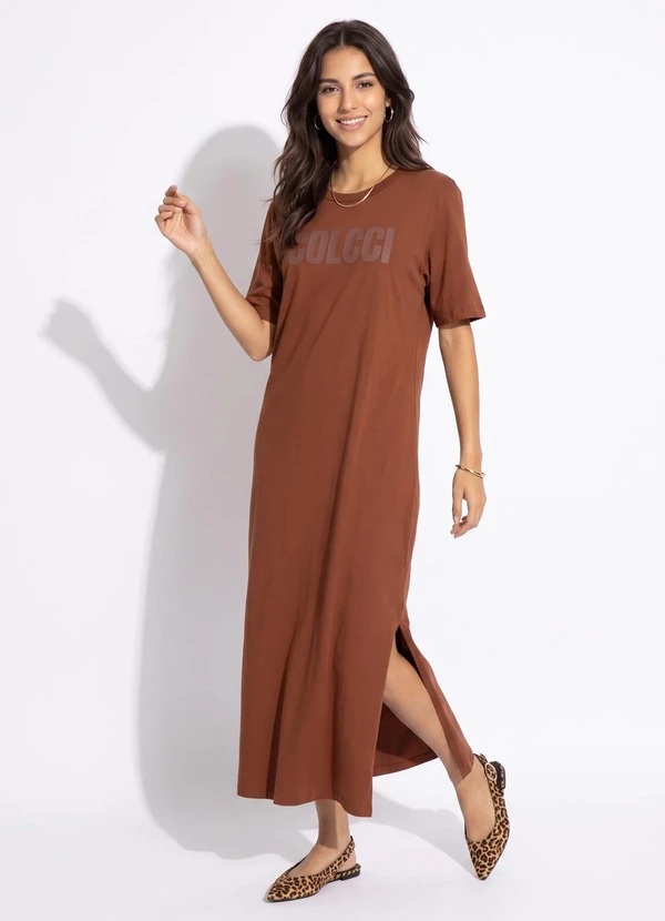Colcci - Vestido Midi em Algodão Marrom