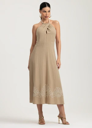 Gris - Vestido Midi em Algodão Marrom - GRIS