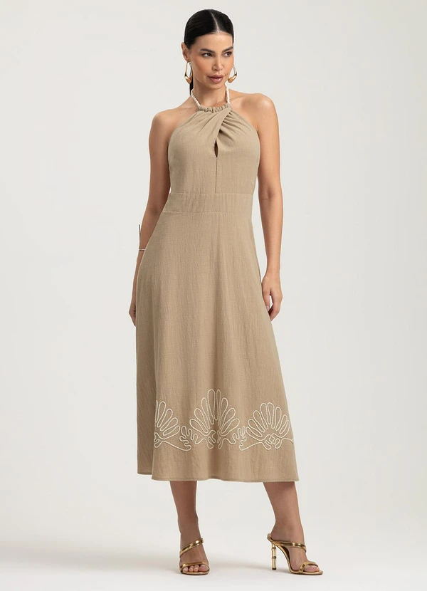 Gris - Vestido Midi em Algodão Marrom