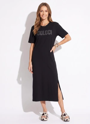 Colcci - Vestido Midi em Algodão Preto - COLCCI