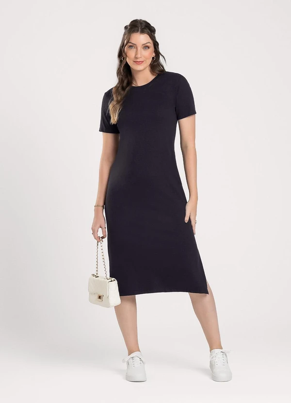 Cativa - Vestido Midi em Algodão Preto