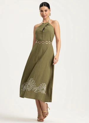 Gris - Vestido Midi em Algodão Verde - GRIS