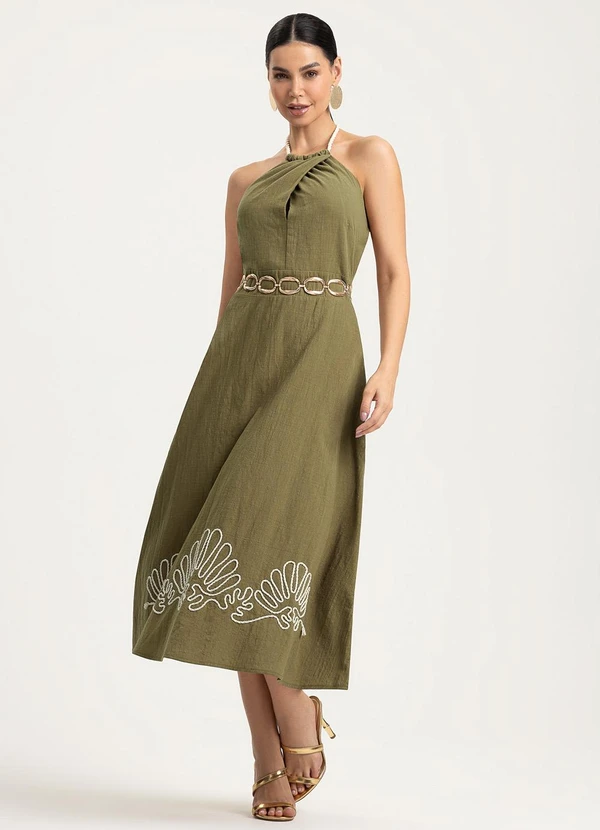 Gris - Vestido Midi em Algodão Verde