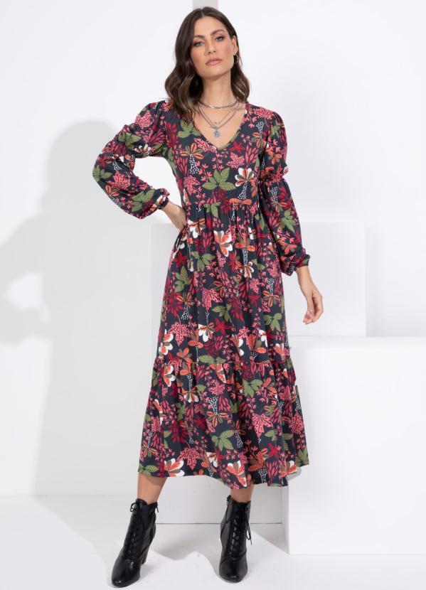 Vestido Midi em Camadas (Floral Folk)