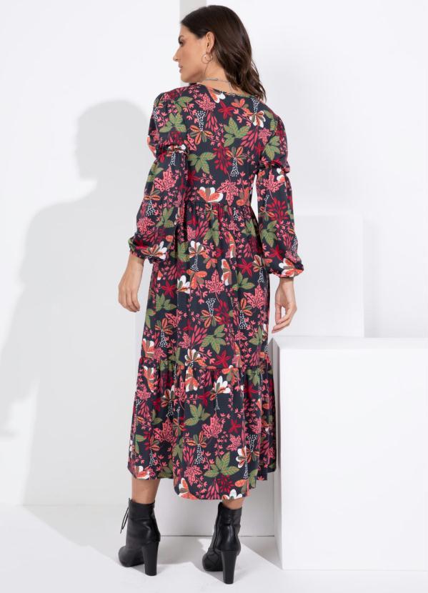 Queima Estoque - Vestido Midi em Camadas Floral Folk 2
