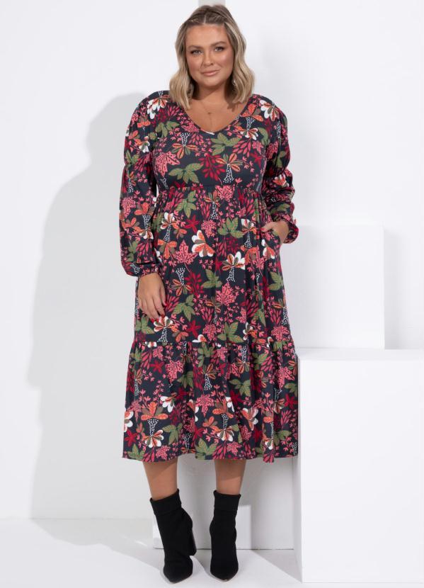 Queima Estoque - Vestido Midi em Camadas Floral Folk 4