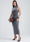 Gris - Vestido Midi em Canelado Aveludado Cinza Médio - variação: Cinza Médio