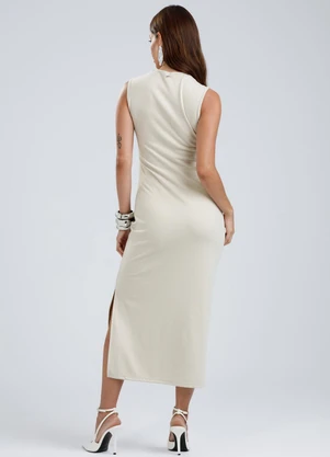 Gris - Vestido Midi em Canelado Aveludado Off White - GRIS