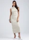 Gris - Vestido Midi em Canelado Aveludado Cinza Médio - variação: Off White