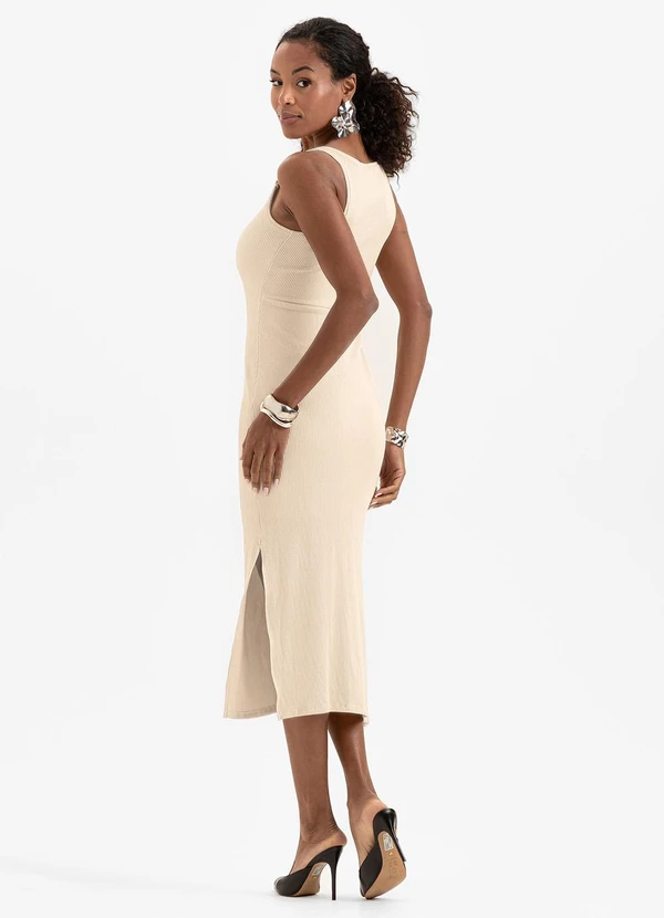 Cativa - Vestido Midi em Canelado Bege 2
