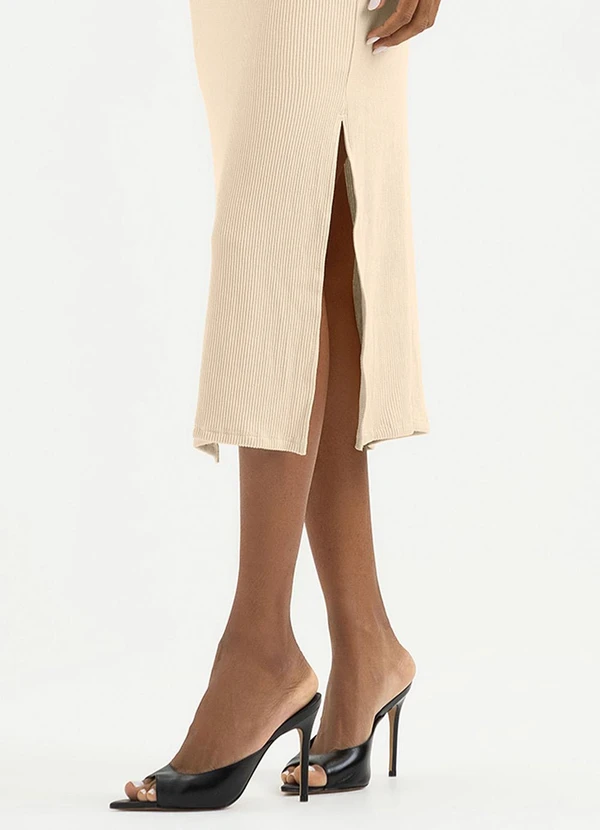 Cativa - Vestido Midi em Canelado Bege 3