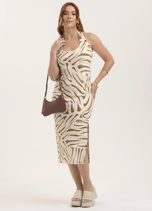 Cativa - Vestido Midi em Canelado Bege - CATIVA
