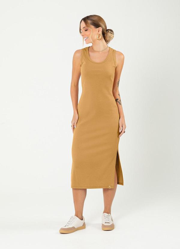 Cativa - Vestido Midi em Canelado Caramelo