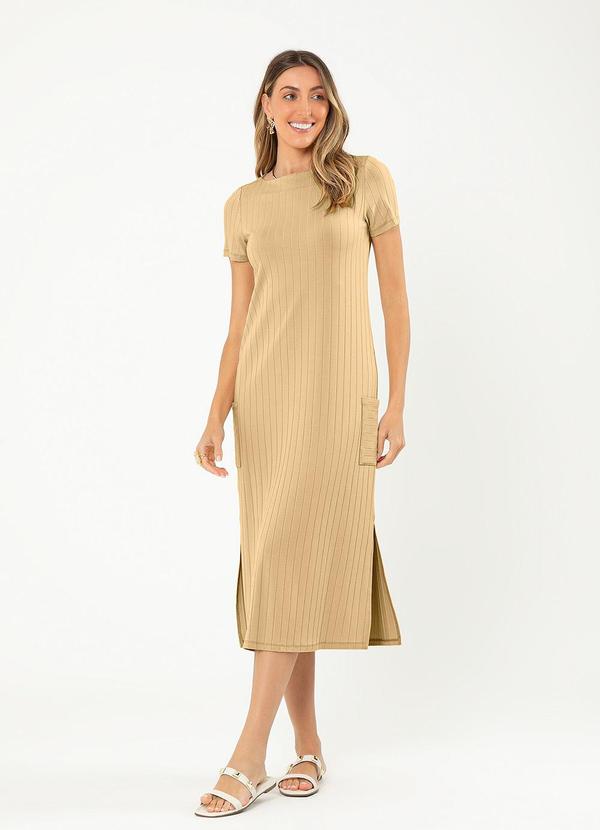 Cativa - Vestido Midi em Canelado Caramelo