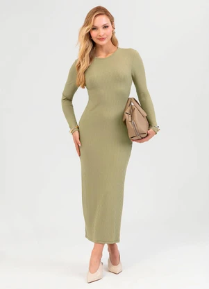 Cativa - Vestido Midi em Canelado Caramelo - CATIVA