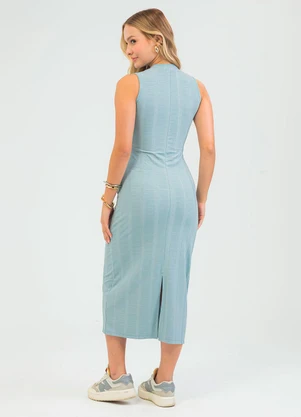 Cativa - Vestido Midi em Canelado Azul - CATIVA
