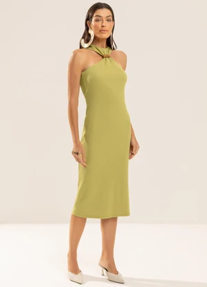 Gris - Vestido Midi em Canelado com Linho Verde - GRIS