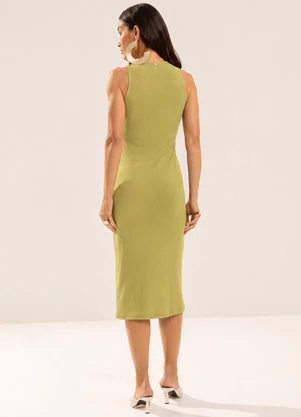 Gris - Vestido Midi em Canelado com Linho Verde - GRIS