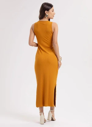 Habana - Vestido Midi em Canelado  Laranja - HABANA