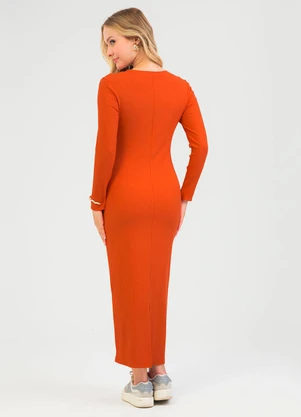 Cativa - Vestido Midi em Canelado Laranja - CATIVA