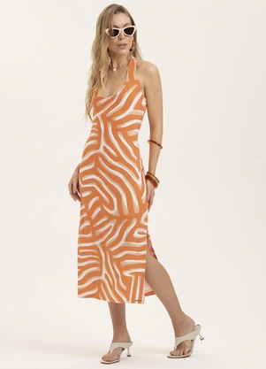 Cativa - Vestido Midi em Canelado Laranja - CATIVA