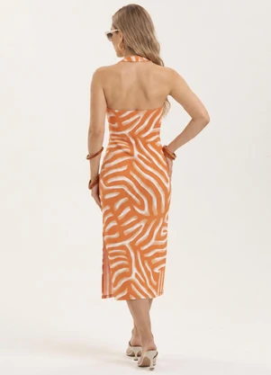 Cativa - Vestido Midi em Canelado Laranja - CATIVA