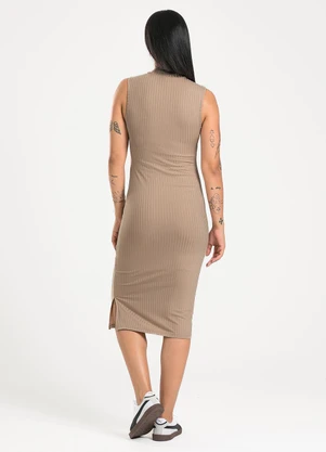 Cativa - Vestido Midi em Canelado Marrom Claro - CATIVA