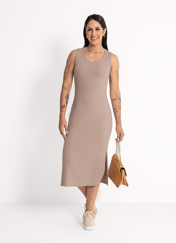 Habana - Vestido Midi em Canelado Marrom Claro 1
