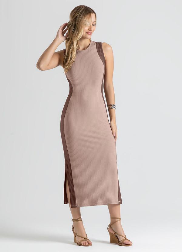 Cativa - Vestido Midi em Canelado Marrom Claro