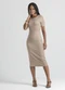 Cativa - Vestido Midi em Canelado Marrom Claro - variação: Marrom Claro