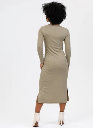 Habana - Vestido Midi em Canelado Marrom Claro - HABANA