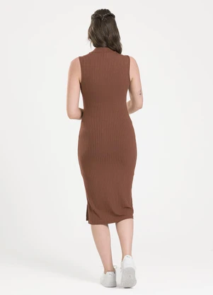 Cativa - Vestido Midi em Canelado Marrom Escuro - CATIVA