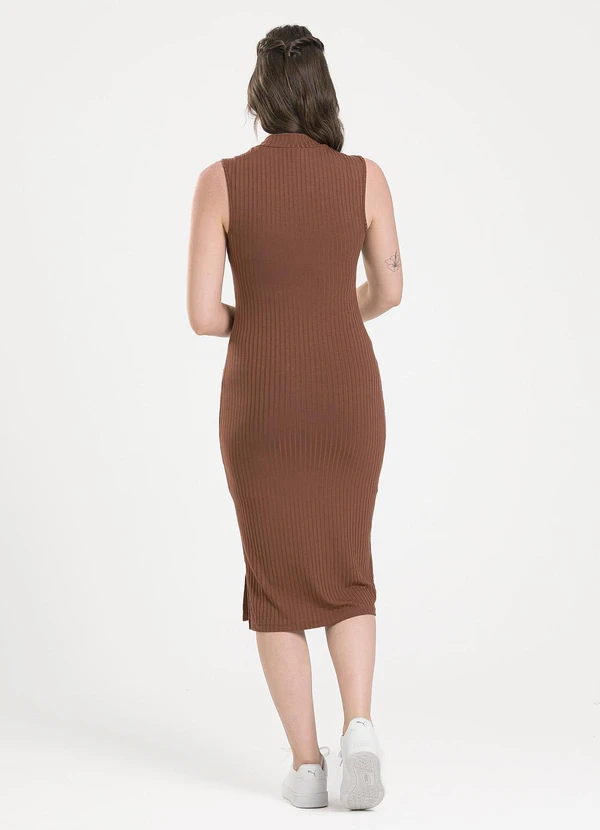 Cativa - Vestido Midi em Canelado Marrom Escuro 2