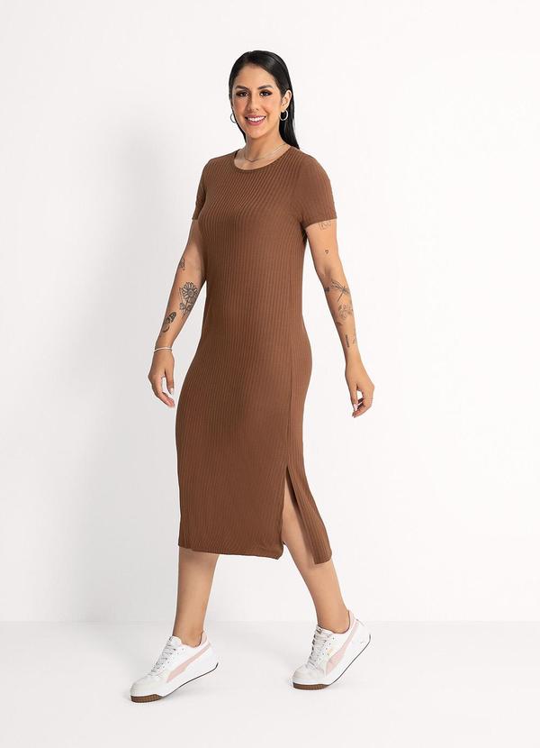 Habana - Vestido Midi em Canelado Marrom Escuro