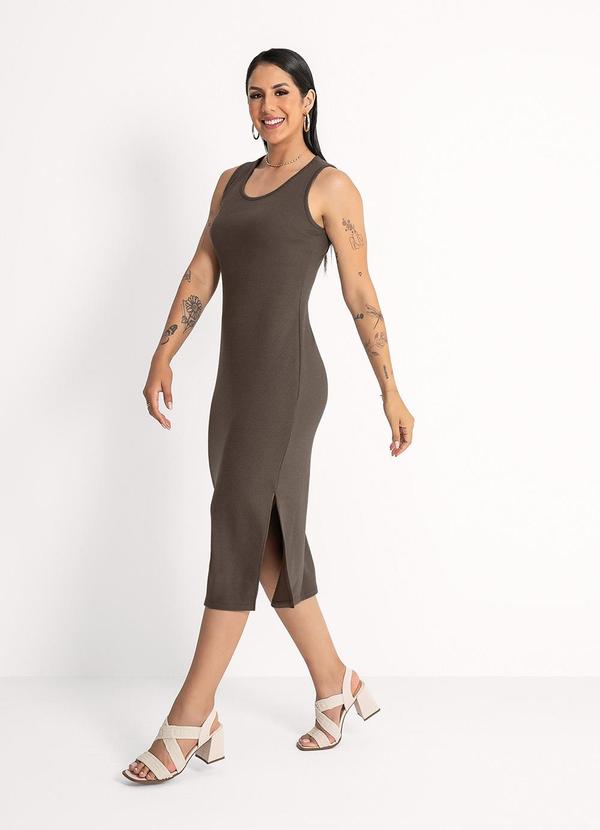 Habana - Vestido Midi em Canelado Marrom Escuro