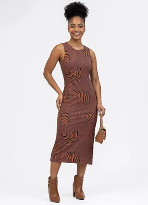 Habana - Vestido Midi em Canelado Marrom Escuro - HABANA