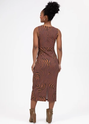 Habana - Vestido Midi em Canelado Marrom Escuro - HABANA