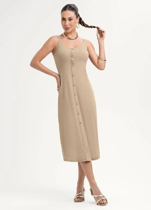 Habana - Vestido Midi em Canelado Marrom - HABANA