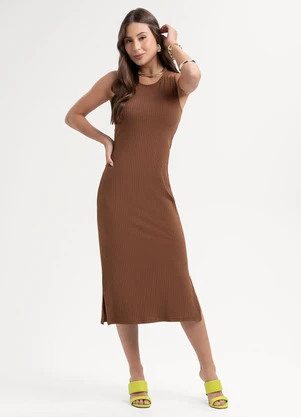 Habana - Vestido Midi em Canelado Marrom - HABANA