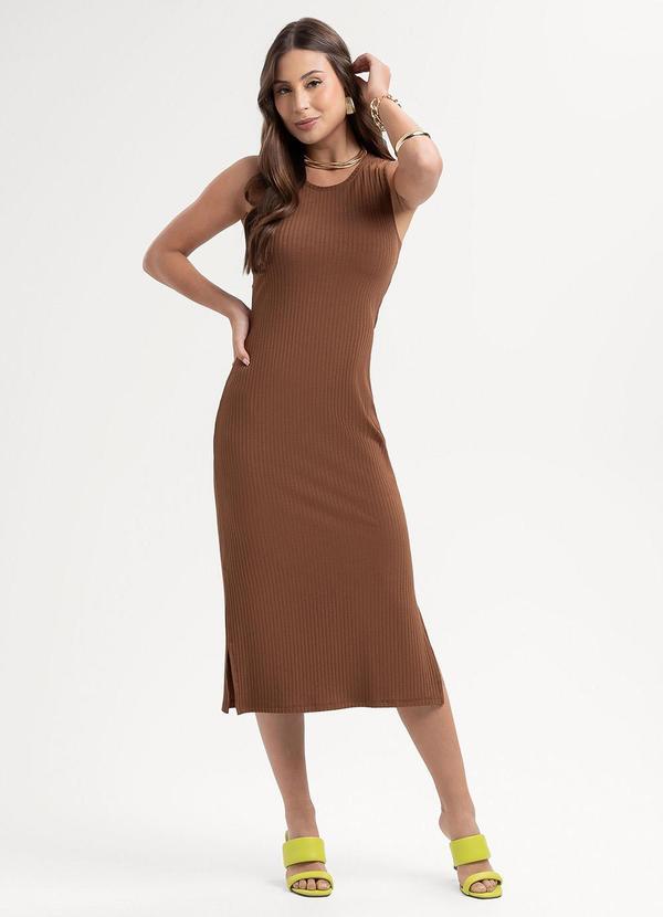 Habana - Vestido Midi em Canelado Marrom