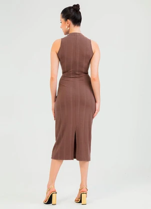 Cativa - Vestido Midi em Canelado Marrom - CATIVA