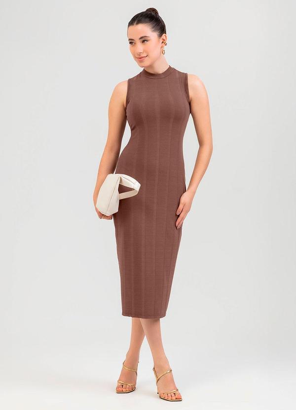 Cativa - Vestido Midi em Canelado Marrom
