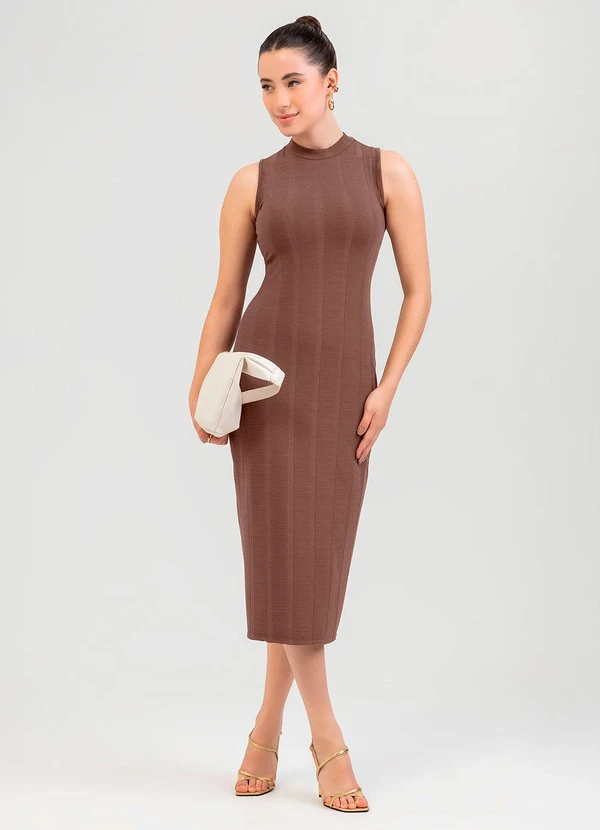 Cativa - Vestido Midi em Canelado Marrom 1