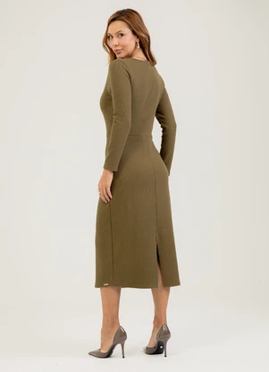 Cativa - Vestido Midi em Canelado  Marrom - CATIVA