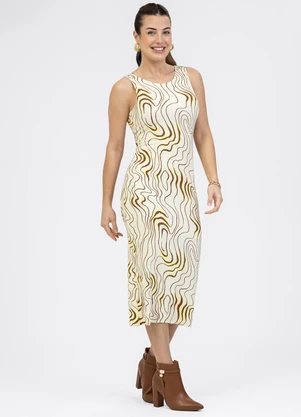 Habana - Vestido Midi em Canelado Off White - HABANA